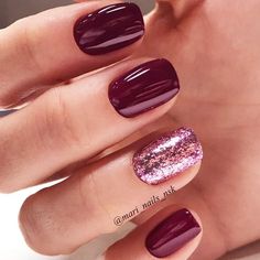 Newest Burgundy Nails Designs You Should Definitely Try In 2019 ★ Burgundy Nail Designs, Dark Nail Designs, Short Nail Manicure, Wine Nails, Nails 2018, Fall Gel Nails, New Nail Designs, Gold Nail, Her Nails