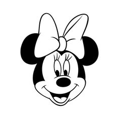 minnie mouse face with a bow on it's head, black and white drawing