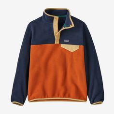 A Patagonia classic for kids, this pullover is built from warm 100% recycled polyester double-sided fleece. Made in a Fair Trade Certified™ factory. - Across Oceans: Pitch Blue Women Blundstone, 50% Logo, Patagonia Kids, Cool Skateboards, Patagonia Fleece, Shirt Skirt, Kids Tops, Fair Trade, Adidas Women