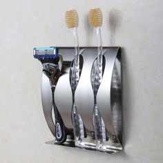 Pinterest: @Theyadoreme Stainless Steel Bathroom Accessories, Toothbrush Organization, Wall Mounted Toothbrush Holder, Sikat Gigi, Toothbrush Holder Wall, Toothpaste Holder, Wall Mount Rack, Stainless Steel Wall, Bathroom Toothbrush Holder