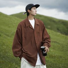 Baggy Button Up Shirt Outfits Men, Men’s Oversized Shirt, Men Oversized Shirt Outfits, Outfit Salopette, Oversized Shirt Men Outfits, Japanese Male Fashion, Mens Oversized Shirt, White Long Sleeve Shirts, Japan Men Fashion