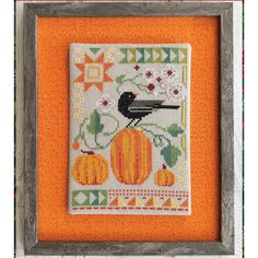 Seasonal Courier Cross Stitch Pattern - Blackbird's Autumn - Stitched Modern Autumn Cross Stitch, Autumn Cross Stitch Patterns, Quilts Decor, Blackbird