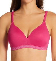 This contour bra features light padding for modesty and a comfortable and supportive fit. Wireless contour cups have light padding for shape and support. Vertical seam at center front. Patterned underband with covered elastic provides additional support. Covered elastic along top for custom fit. Center pull elastic straps adjust in the front with coated metal hardware. Coated metal hook-and-eye closure in back. See Fitter's Comments below for count. Warner's Women's Cloud 9 Wire Free Contour Bra Fitted Push-up Nursing Bra With Light Support, Pink Full Coverage Sports Bra With Built-in Bra, Pink Full Coverage Nursing Bra With Removable Pads, Pink Underwire Nursing Bra, Pink Stretch Push-up Nursing Bra, Pink Full Coverage Sports Bra With Light Support, Padded Full Cup Sports Bra, Pink Seamless Nursing Bra, Pink Sports Bra With Built-in Support