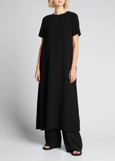 THE ROW Robi Short-Sleeve Crepe Maxi Dress - Bergdorf Goodman A-line Crepe Midi Dress For Work, Seamed A-line Dress For Work, A-line Seamed Dress For Work, A-line Midi Dress With French Seams For Formal Occasions, Silk Crepe Midi Dress For Work, Flattering A-line Maxi Dress For Workwear, A-line Maxi Dress With Flattering Silhouette For Work, Modern A-line Maxi Dress, Chic A-line Crepe Midi Dress