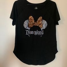 Small Disneyland Resort Sequin Minnie Ears Black T Shirt. Silver And Rose Gold. No Tags But Never Worn. Black Minnie Mouse T-shirt Short Sleeve, Black Minnie Mouse Short Sleeve T-shirt, Black Minnie Mouse Crew Neck Top, Black Casual Minnie Mouse Top, Casual Black Minnie Mouse Top, Moana Shirt, Disney Pixar Up, Rose Gold Sequin, Seersucker Pants