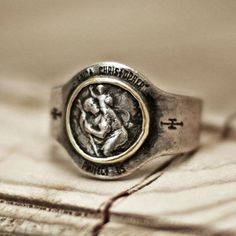 St. Christopher ring, vintage ring, rustic ring, bulky ring, menly ring, mens ring, Catholic ring, g Jewelry Door, Wax Seal Ring, Korea Południowa, Quote Bracelet, Medieval Rings, Rustic Ring, Rings Etsy, Rustic Rings, Mens Rings Fashion