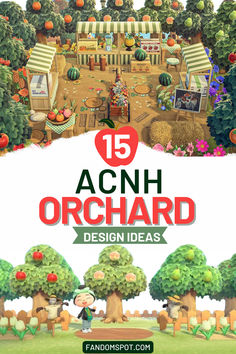 the cover of 15 ach orchard design ideas by fandoms com, with an image of trees and people