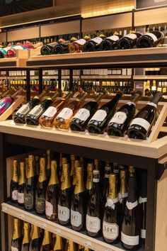 bottles of wine on display in a store