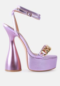 Purple Platform Heels, Chunky Platform Shoes, Cone Heels, Fancy Sandals, Chunky Gold Chain, Sandals Gold, Bridesmaid Shoes, Chunky Sandals, Platform Heels Chunky