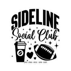 the sideline social club logo with a football, drink and stars on white background