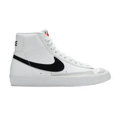 Blazer Mid '77 GS 'White Black' - Nike - DA4086 100 | GOAT Nike Blazers Cheap, Preppy Shoes White Background, Nike Shoes Black And White High Tops, Blazers Black Nike, Black Blazers Shoes, Black And White Nike High Tops, Cheap Nike Blazers, Nikes High Top, Goat Shoes Nike