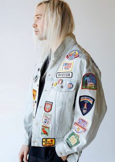 AIRBORNE Patched Jacket Jean Jacket Denim Vintage Levis Light Wash - Etsy Patched Jacket, Rodeo Dress, Lee Denim Jacket, Punk Dress, Lee Denim, Jacket Denim, Embroidery Patch, Patch Work, T Shirt Diy