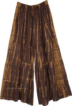 Hippie Brown Bottoms For Fall, Hippie Style Wide Leg Brown Bottoms, Brown Wide Leg Hippie Bottoms, Hippie Style Brown Bottoms For Spring, Brown Bottoms For Spring Festival, Brown Bottoms For Festival, Brown Bottoms With Elastic Waistband For Festival, Brown Festival Bottoms With Elastic Waistband, Brown Wide Leg Festival Bottoms