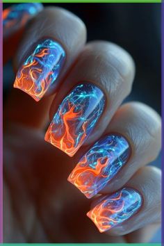 Neon Flames, Neon Nail Art, Glow Nails, Angry Bird, Neon Nails, Christmas Nail Designs, Nail Designs Spring, Classy Nails, Funky Nails