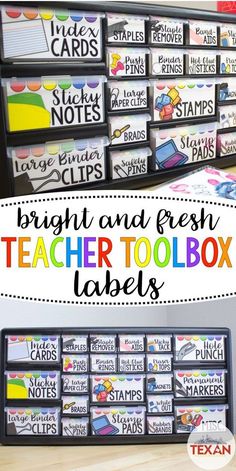 teacher toolbox labels with the words bright and fresh on them