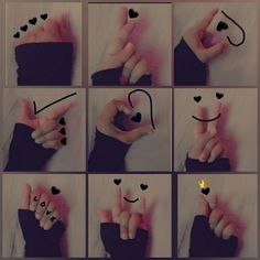 a collage of photos showing how to make smiley faces with fingernails and hearts