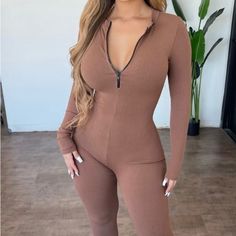 Ootdfash - Elly Long Sleeve Jumpsuit ***Picture Of Model Is A Reference To The Jumpsuit But Not The Exact Color*** Never Worn Trendy Brown Long Sleeve Jumpsuits And Rompers, Brown Fitted Long Sleeve Jumpsuits And Rompers, Fitted Brown Jumpsuit With Long Sleeves, Fitted Long Sleeve Brown Jumpsuit, Long Sleeve Jumpsuit, Of Model, Model Pictures, Pant Jumpsuit, Jumpsuit Romper