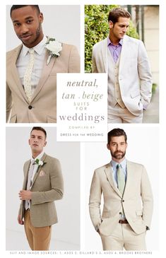 men's tan suits and wedding ties are featured in this ad for the grooms magazine