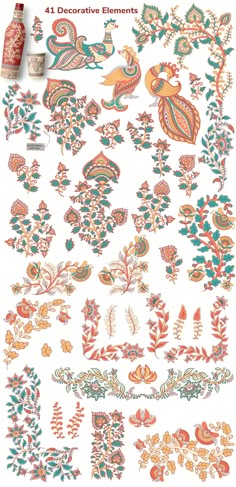 an assortment of decorative elements in different colors