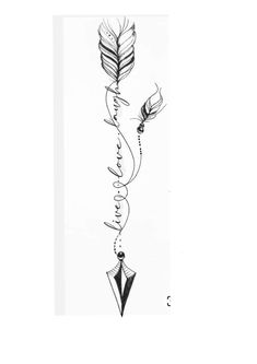 a drawing of an arrow and some writing on the back of a book cover with feathers