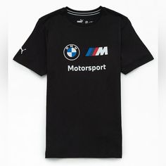 New With Tags Puma Black Bmw Motorsport Logo T-Shirt Puma Logo Graphic Tee For Sports, Puma Graphic Tee For Sports, Black Sporty Puma Logo T-shirt, Black Puma Graphic Tee, Sporty Black Puma Logo T-shirt, Sporty Black T-shirt With Puma Logo, Black Sporty T-shirt With Puma Logo, Sporty Black Top With Puma Logo, Black Sporty Top With Puma Logo