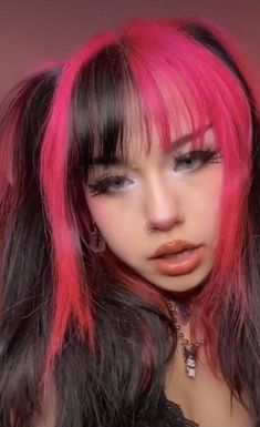 Pink Hair Bangs, Alt Haircuts, E Girl Hair, Pink And Black Hair, Hair Bangs