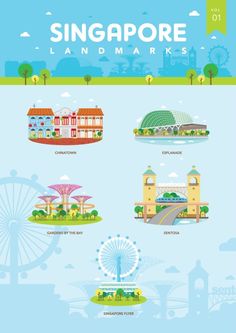 the singapore landmarks are depicted in this poster