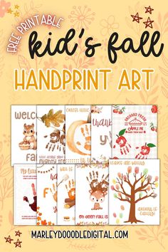 handprint art for kids with the words fall and autumn written on it