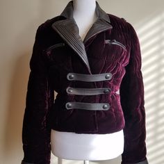 Excellent Condition. Purple Formal Winter Outerwear, Luxury Fitted Purple Outerwear, Luxury Long Sleeve Purple Outerwear, Versace Jacket, Leather Short, Purple Velvet, Leather Shorts, Short Jacket, Jacket Coat