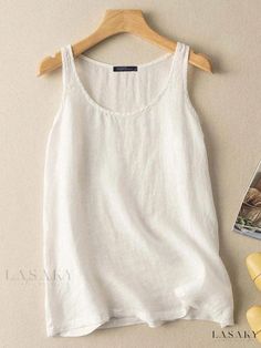 Lasaky - Comfortable Casual Wear Backless Tunic with Adjustable Strap Backless Blouse, Backless Top, Casual Vest, Vest White, Peasant Blouse, Belleza Natural, Easy Wear, Soft Knits, Cotton Linen