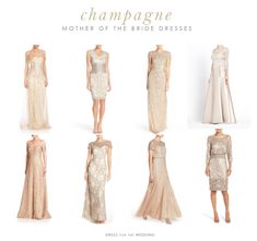 the different styles of dresses worn by brides on their wedding day, including one in champagne