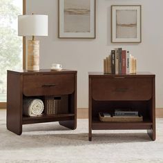 two nightstands side by side in a living room