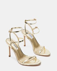 THERESA Champagne Strappy Heeled Sandal | Women's Heels – Steve Madden Hoco Heels, Gold Heels Prom, Wrap Around Heels, Champagne Heels, Gold Stiletto Heels, Strapy Heels, Homecoming Shoes, Formal Heels, Beige Heels