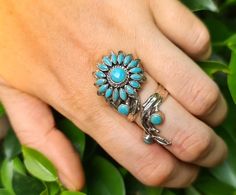 Turquoise Flower Ring 925 Sterling Silver Sunflower Genuine - Etsy Unique Turquoise Flower Jewelry, Flower Turquoise, Runic Compass, Sweet Ring, Handmade Sterling Silver Rings, Turquoise Flowers, Western Boho, Exclusive Gift, Multi Stone Ring