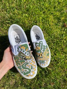 "Custom, Hand Painted Sacramento State University Vans *ALL SIZES ARE WOMENS SIZES, BUT IF YOU NEED A MENS SIZE, BUY THE CORRESPONDING WOMENS SIZE AND WRITE IN THE NOTES \"MENS SIZE\"" School Spirit Shoes Painted, Custom Painted Vans, Sacramento State, Apple Watch Bands Fashion, Painted Vans, Custom Kicks, Painted Jeans, Pointe Shoes, Custom Vans