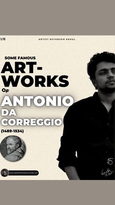 an advertisement for art works of antonio da correggo