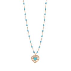 Gigi Clozeau - Turquoise Lace Heart Necklace, Rose Gold, 16.5 Elegant Turquoise Jewelry With Heart Beads, Elegant Turquoise Heart Beads Jewelry, Elegant Turquoise Necklace With Heart Charm, Luxury Blue Heart-shaped Necklace, Blue Luxury Necklace For Valentine's Day, Elegant Heart-shaped Turquoise Necklace, Turquoise Resin, Tender Heart, Breaking The Rules