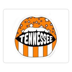 an orange and white sticker with the word tennessee on it's lips, surrounded by stars