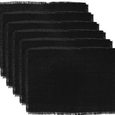 six pieces of black cloth on a white background