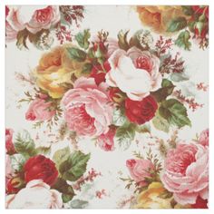 a floral wallpaper with pink, yellow and red roses