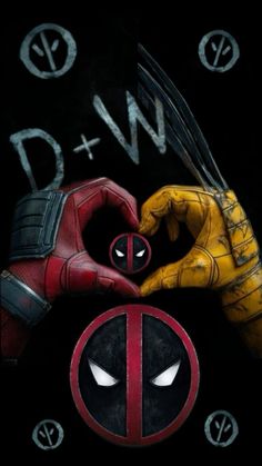 two deadpools are holding hands in front of each other