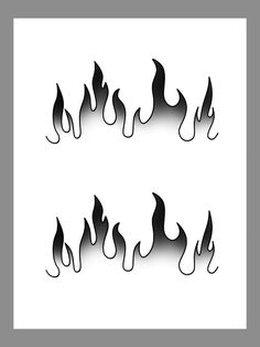 four black and white fire flames on a white background, set of three different shapes