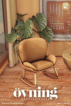 a magazine cover with a rocking chair and potted plant in the corner next to it