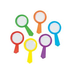 four magnifying glasses with different colors on them are shown in front of a white background