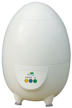 an egg shaped humider with buttons on the front and side, is shown against a white background