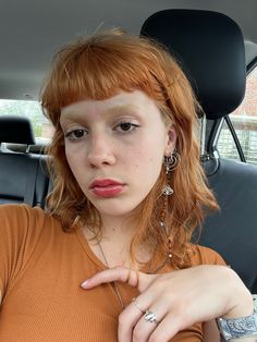 Bleached Brows Ginger Hair, Orange Hair Bob With Bangs, Bleach Blonde Eyebrows, Ginger With Bleached Eyebrows, Ginger Hair Blonde Eyebrows, Orange Hair Bleached Eyebrows, Orange Hair And Eyebrows, Ginger Hair Micro Bangs, Curtain Micro Bangs