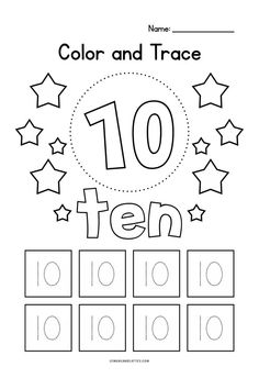 the ten ten coloring page with numbers and stars