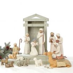 a nativity scene with figurines and decorations