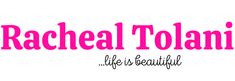 the logo for rachel tolan's life is beautiful, with pink lettering on it