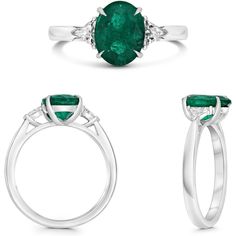 Roman & Jules Platinum Oval Emerald Ring with Diamond Accents - 1.82 Carat Total Diamond Weight Oval Emerald Ring, Enduring Love, Ring With Diamond, Emerald Ring, Side View, Special Moments, A Symbol, Timeless Design, Timeless Elegance